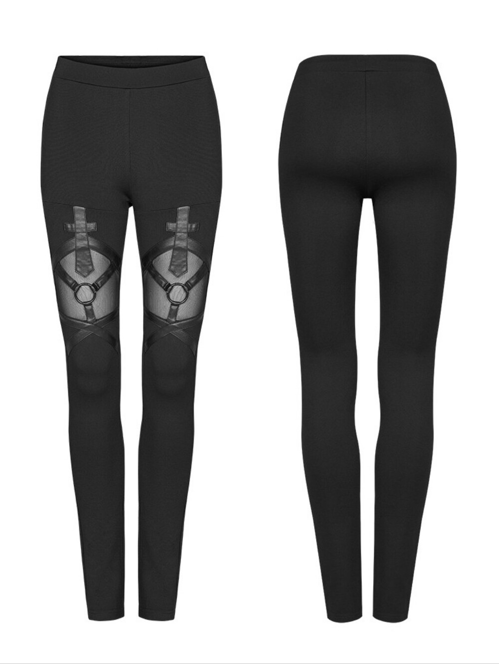 Punk Rave Gothic Architecture Black Leggings with Mesh Panels VG XS